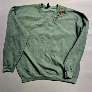 Gildan Green Crewneck Sweater with Colorful Embroidery